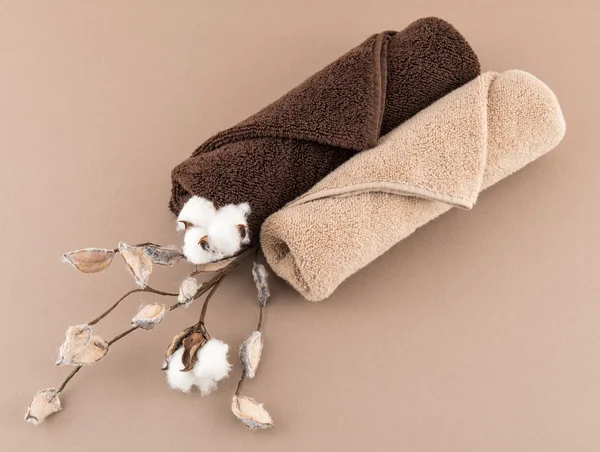 Spa Luxury Towels and Cotton Branch — Stock Photo, Image