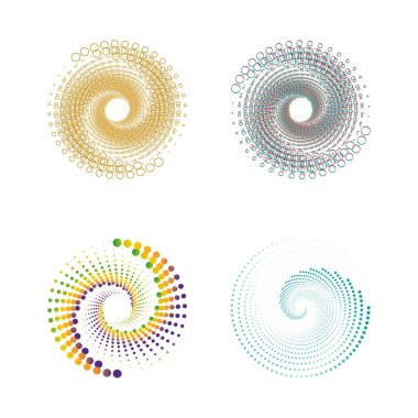 Çember şeklinde noktalar. Beyaz arka planda renkliler. Vektör İllüstrasyonu. Logo teknolojisi. Tasarım elemanı. Soyut Geometrik şekil .