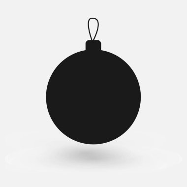 Küresel Noel süslemesinin klasik siyah silüeti ve en tepede asılı bir döngü ile evrensel olarak tanınabilir bir ikon tatil tasarımı web elementleri veya mevsimsel baskı materyalleri taşıyıcısı için idealdir.