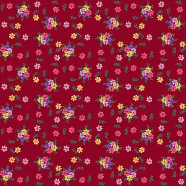 Zengin bir bordo fon üzerinde egzotik tropikal çiçek buketleri içeren kusursuz vektör deseni. Lüks markalaşma için canlı botanik tasarımı, yazlık web varlıkları, ve iç tekstil