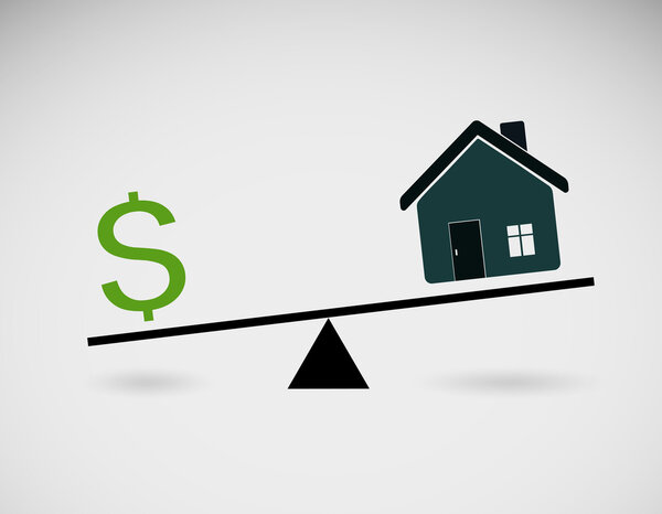 Seesaw with dollar symbol and house icon vector