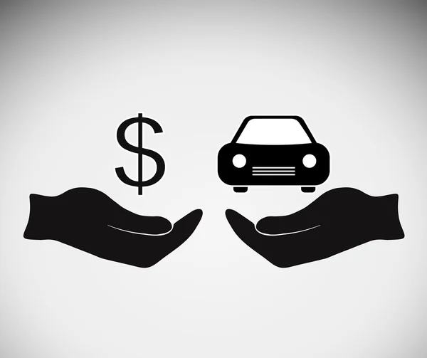 El araba ve simge dolar. Kavram alışverişi. Düz tasarım stili. Vektör çizim.