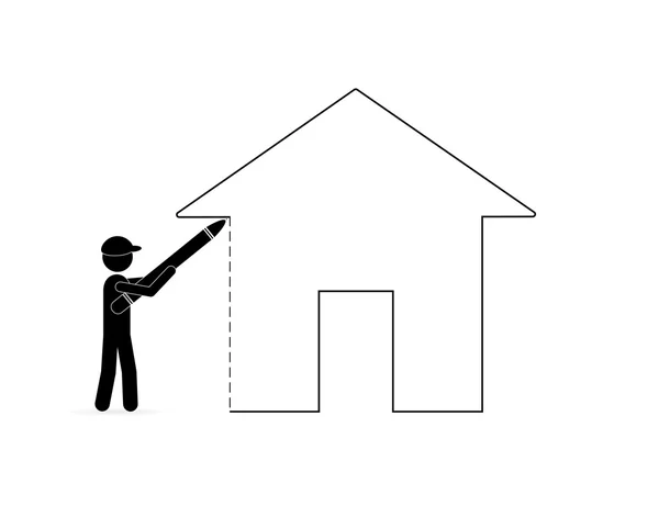 Hombre dibujo casa plan — Archivo Imágenes Vectoriales