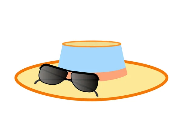 Sombrero de mujer y gafas de sol sobre fondo blanco — Vector de stock