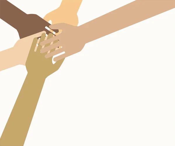 Symbool van eenheid, teamwork - veel handen samen. — Stockvector
