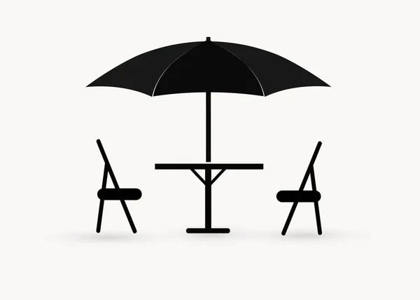 Icône de café de rue - table, chaises et parasol — Image vectorielle