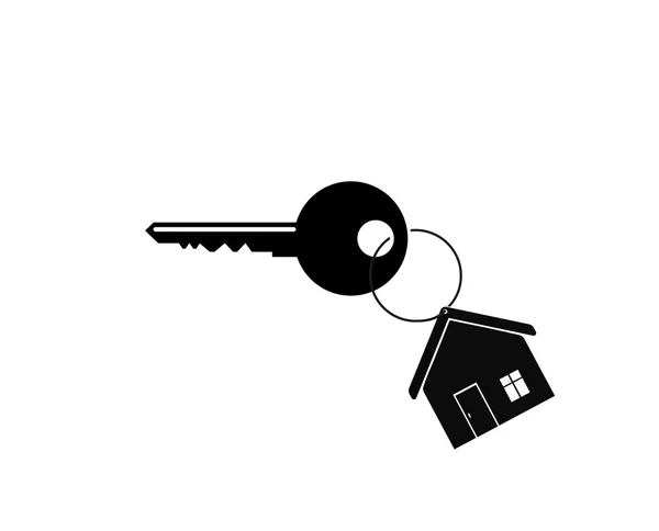 Chave da casa em uma casa em forma de chaveiro. conceito para imóveis, mudança de casa ou arrendamento de imóveis — Vetor de Stock