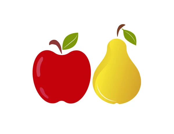 Apfel Und Birne Isoliert Auf Weißem Hintergrund Vektorsymbol — Stockvektor
