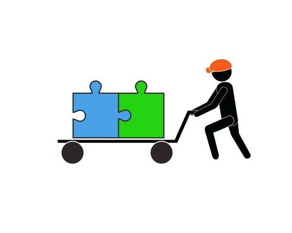 Constructor Lleva Los Puzzles Carro — Archivo Imágenes Vectoriales