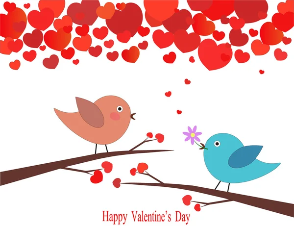 Deux oiseaux d'amour sur les branches. Saint-Valentin. Vecteur — Image vectorielle