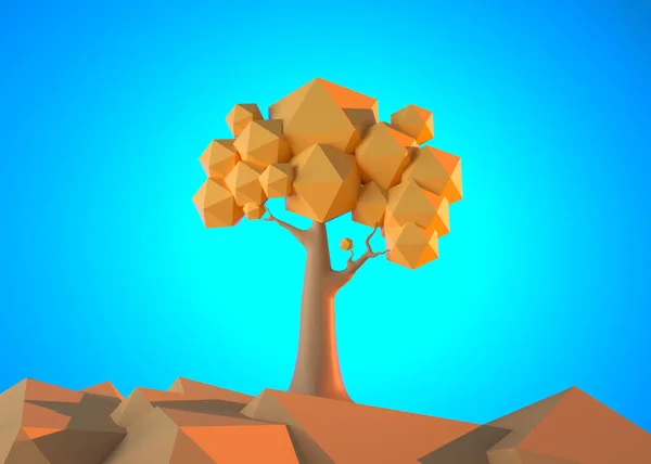 Stiliserade Träd Kullen Konceptuellt Träd Blå Bakgrund Detta Render Illustration — Stockfoto