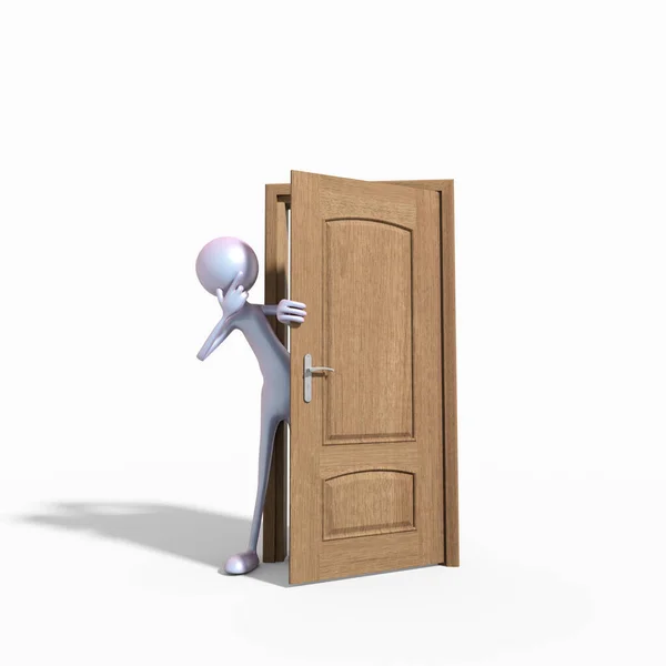 Любопытный Человек Смотрит Открытую Дверь Render Illustration — стоковое фото