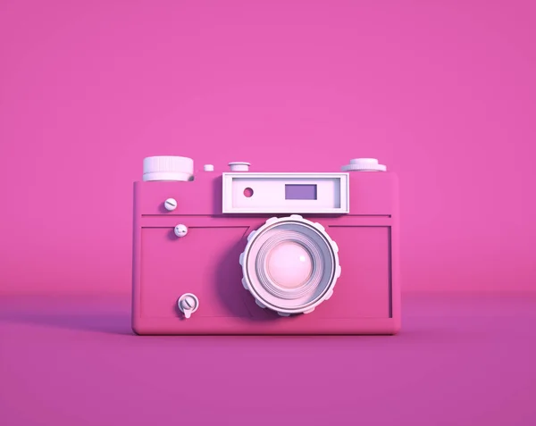 粉色背景的粉红相机这是一个3D渲染说明 — 图库照片