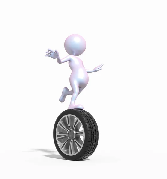 Man Running Car Wheel Render Illustration — Stock Photo, Image