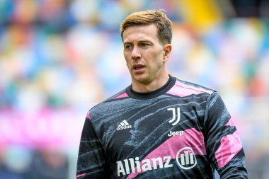 Federico Bernardeschi (Juventus) İtalyan futbol takımı Serie A 'nın 2020 / 2021 sezonunda İtalya' nın Udine kentinde bulunan Dacia Arena Stadyumu 'nda oynanan Juventus FC maçında portresi.