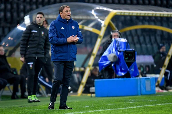 Leonardo Semplici Treinador Cagliari Gestos Durante Futebol Italiano Serie Jogo — Fotografia de Stock