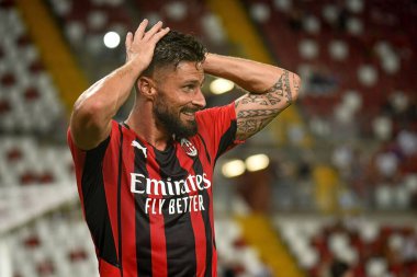 Olivier Giroud 'un (Milan), İtalya' nın Trieste kentindeki Nereo Rocco Stadyumu 'nda oynanan dostluk maçı AC Milan-Panathinaikos FC maçında yaşadığı hayal kırıklığı, Görüntü: Ettore Griffoni