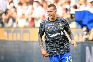 Federico Bernardeschi (Juventus) İtalya futbol takımı Serie A maçında Udinese Calcio ile Juventus FC 'nin Udine, İtalya' daki Dacia Arena stadyumunda 22 Ağustos 2021 'de oynanan karşılaşma sırasında portresi: Ettore Griffoni