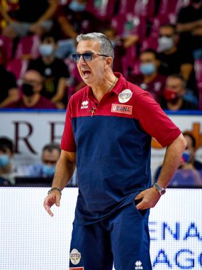 Walter De Raffaele (Koç Reyer Venezia) İtalya Basketbol Süper Kupası sırasında Umana Reyer Venezia, Venezia 'daki Palasport Taliercio' da Fortitudo Bologna 'ya karşı.