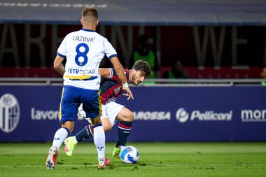 İtalya 'nın Bologna kentinde oynanan Renato Dall & # 39; Ara Stadyumu' nda oynanan İtalya Serie A maçında Riccardo Orsolini (Bologna) Darko Lazoviç 'e (Verona) karşı mücadele etti.