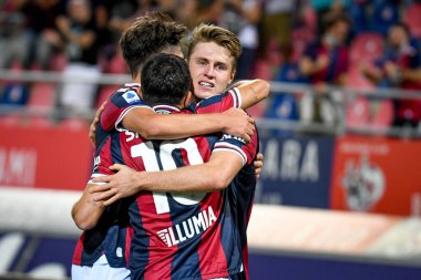 Mattias Svanberg (Bologna), İtalya 'nın Bologna kentindeki Renato Dall & # 39; Ara Stadyumu' nda Bologna FC-Hellas Verona maçında takım arkadaşlarıyla 1-0 gol attıktan sonra kutlama yapıyor.