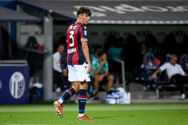 İtalya 'nın Bologna şehrindeki Renato Dall & # 39; Ara Stadyumu' nda oynanan İtalyan futbolu Serie A maçında Bologna FC - Hellas Verona FC maçında Arthur Theate (Bologna) portresi.