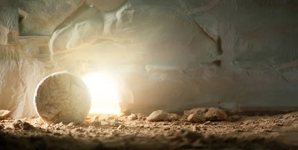 Jesus Christ Resurrection Christian Easter Concept Empty Tomb Jesus Light — Stock Photo, Image