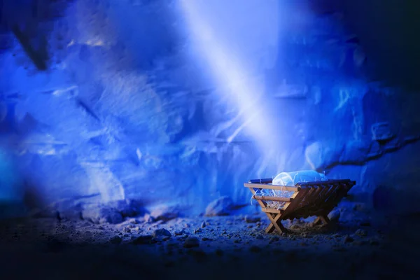 Concepto Cristiano Navidad Pascua Nacimiento Muerte Resurrección Jesucristo Pesebre Madera — Foto de Stock