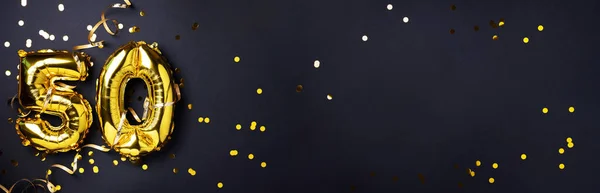 Guldfolieballongnummer Siffran Födelsedag Gratulationskort Med Inskription Jubileumsfest Banner Gyllene Siffror — Stockfoto