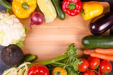 Taze sebze, sonbahar arka plan. Sağlıklı beslenme çerçeve.