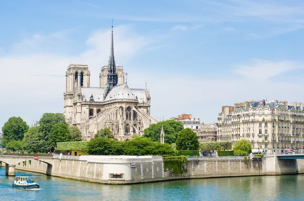 Notre Dame de Paris Katedrali güneşli yaz öğleden sonra