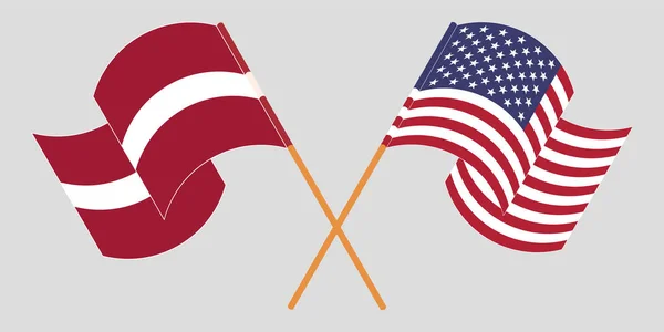 Διέσχισε και κυματίζει σημαίες της Λετονίας και των ΗΠΑ — Διανυσματικό Αρχείο