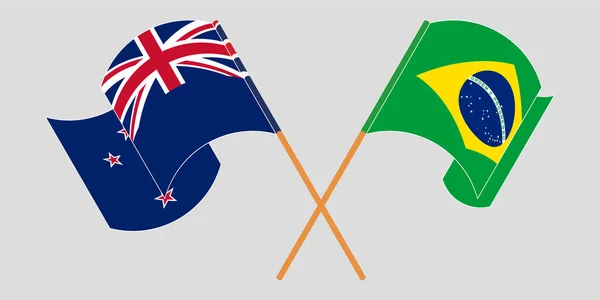 Διέσχισε και κυματίζει σημαίες της Νέας Ζηλανδίας και της Βραζιλίας — Διανυσματικό Αρχείο