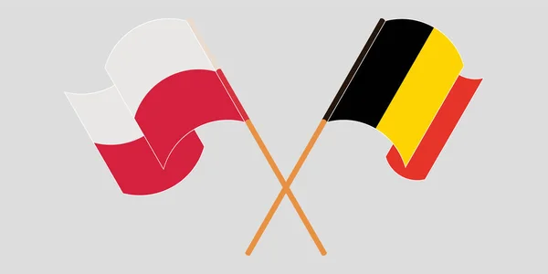 Polonya ve Belçika 'nın çapraz ve dalgalı bayrakları — Stok Vektör