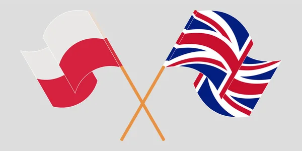 Krzyżowane i machające flagi Polski i Wielkiej Brytanii — Wektor stockowy