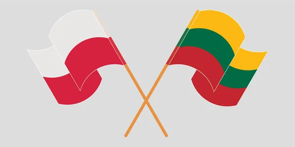 Banderas cruzadas y ondeantes de Polonia y Lituania — Vector de stock