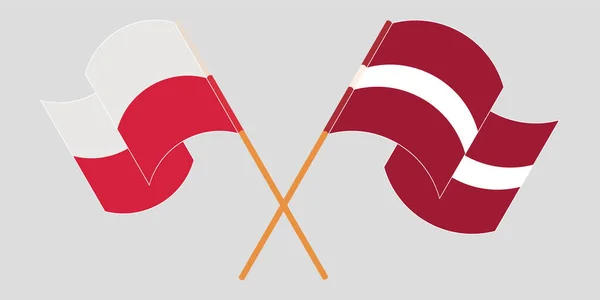 Crossed and waving flags of Poland and Latvia — Stock Vector