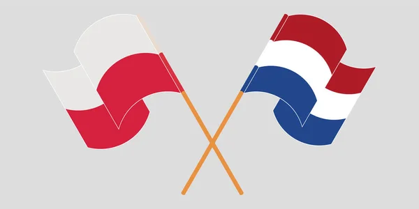 Banderas cruzadas y ondeantes de Polonia y Países Bajos — Vector de stock