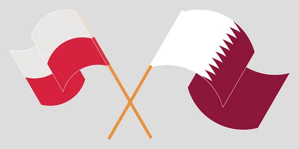Überkreuzte und schwenkende Fahnen Polens und Katars — Stockvektor