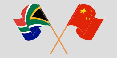 Güney Afrika ve Çin 'in çapraz ve dalgalı bayrakları
