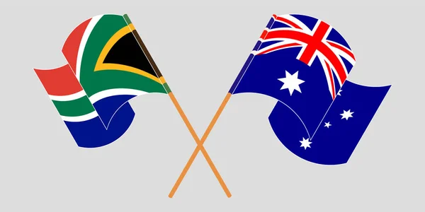 Drapeaux croisés et ondulés de RSA et d'Australie — Image vectorielle