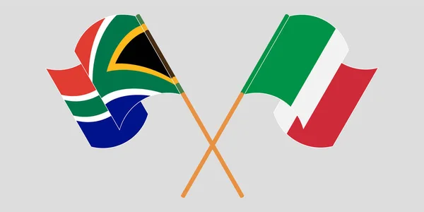 Drapeaux croisés et agités d'Afrique du Sud et d'Italie — Image vectorielle