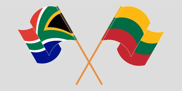 Drapeaux croisés et agités d'Afrique du Sud et de Lituanie — Image vectorielle