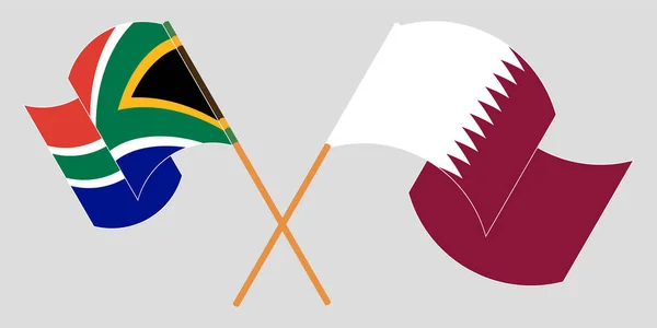 Пересекая и размахивая флагами ЮАР и Катара — стоковый вектор