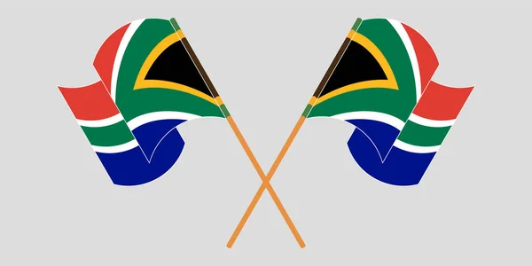 Banderas cruzadas y ondeantes de Sudáfrica — Archivo Imágenes Vectoriales