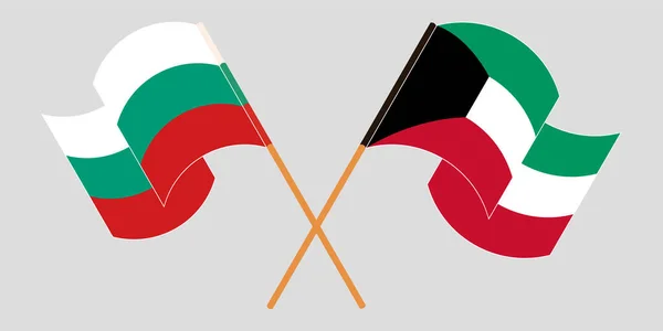 Bulgária és Kuvait keresztezett és lengő lobogói — Stock Vector