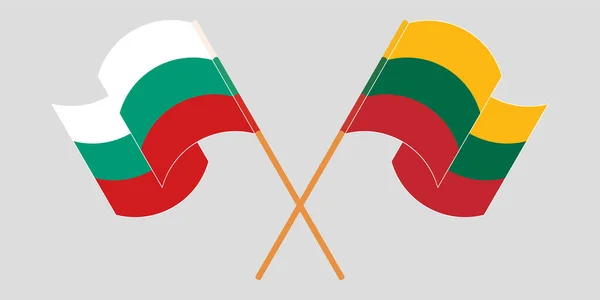 Banderas cruzadas y ondeando de Bulgaria y Lituania — Vector de stock