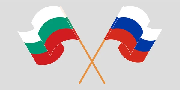 Bulgária és Oroszország keresztezett és lengetett lobogói — Stock Vector