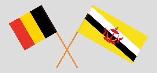 Bendera bersilang Brunei dan Belgia - Stok Vektor