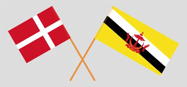 Bandiere incrociate di Brunei e Danimarca — Vettoriale Stock